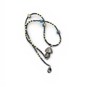 Colorful Beaded Necklace with Clay Mushroom Pendant
